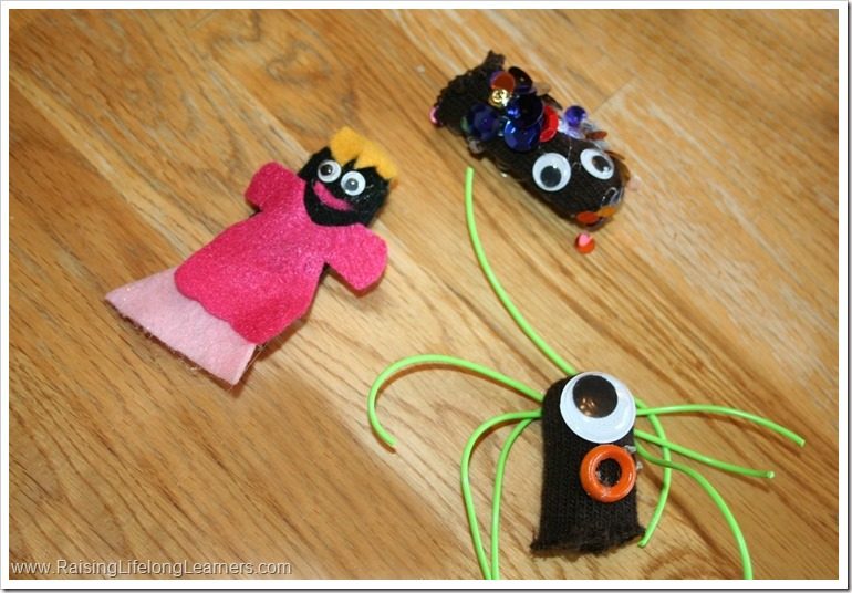 Upcycled DIY Finger Puppets that are inexpensive and easy for kids to make themselves