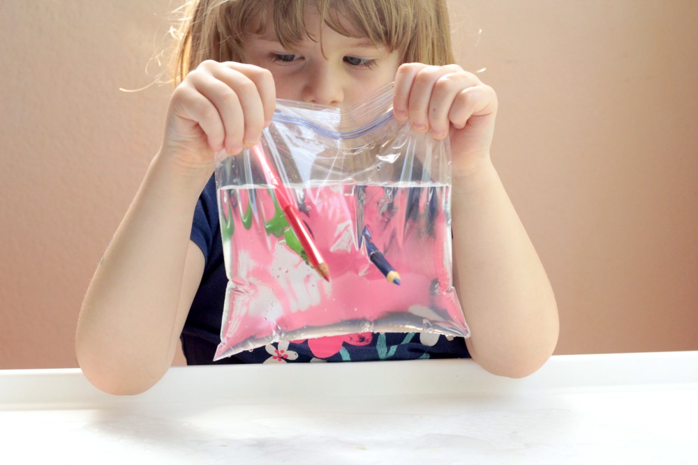 Kids will love trying the classic science experiment of the leak proof bag! Just a pencil and a bag produces the most impressive science demonstration.