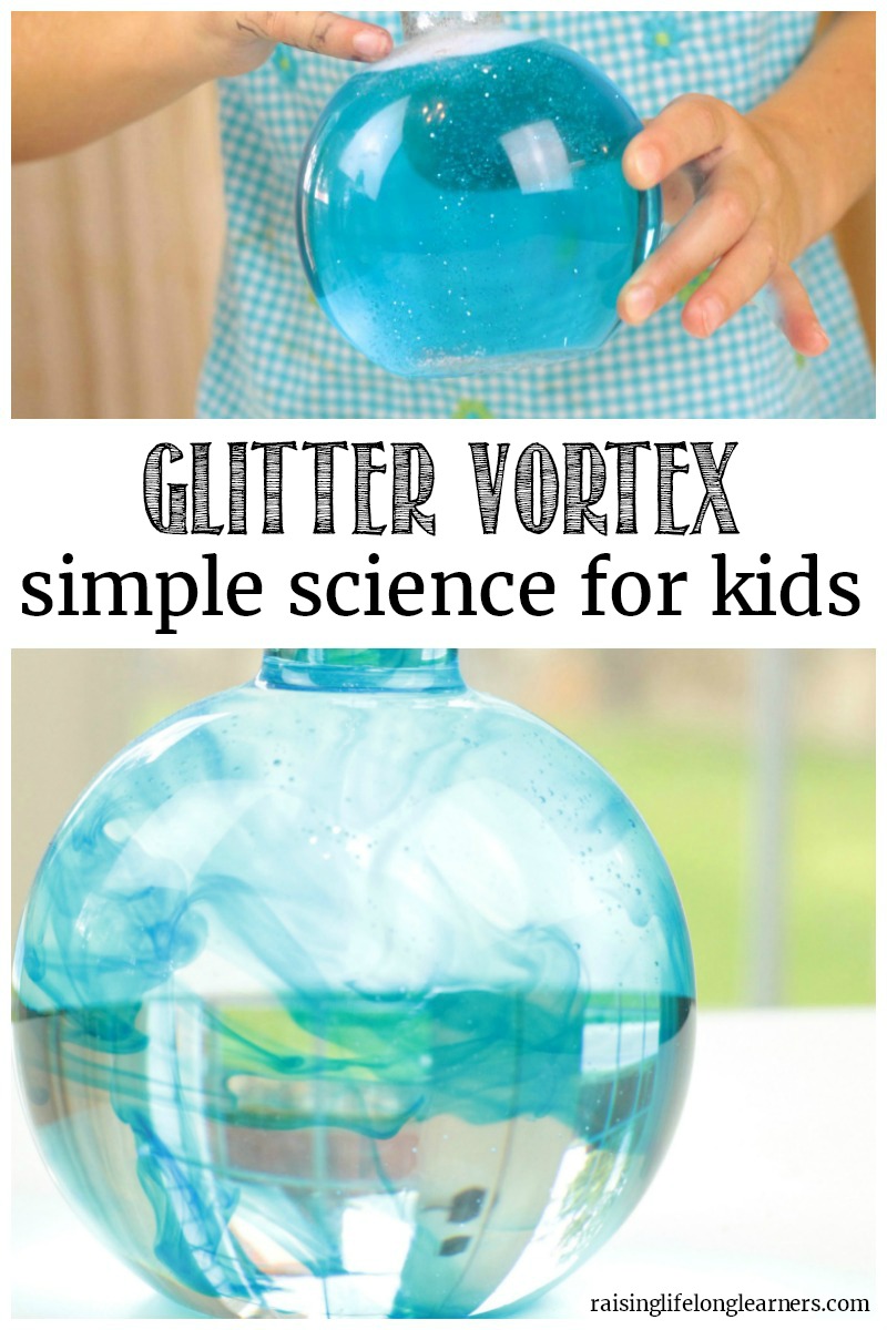 Glitter Vortex Simple Science for Kids. This science demonstration is the perfect activity to go along with the study of vortexes in life, including the galaxy, weather, and water science.