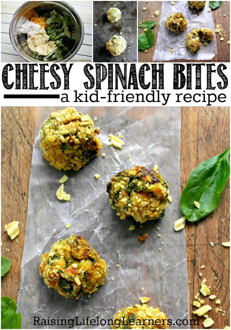 Cheesy Spinach Bites RecipeWhat could be easier than throwing together these baked cheesy spinach bites in the middle of the homeschool day for a yumy lunch?